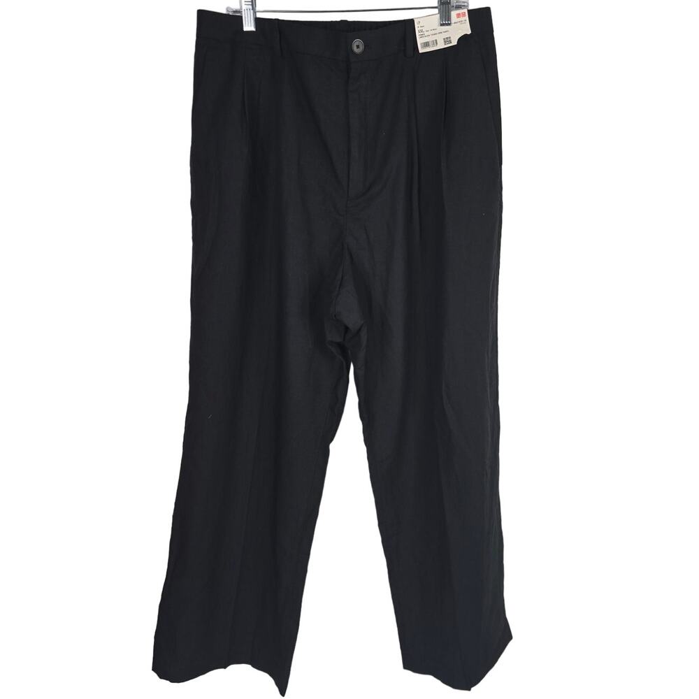 UNIQLO NWT Linen Blend Tucked Wide Pants Women Black Dress Pants XXL